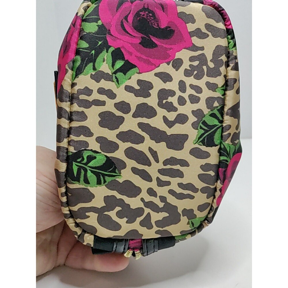 Betsey Johnson Leopard Print Cosmetic Case with Pink Rose Accents - Picture 5 of 9